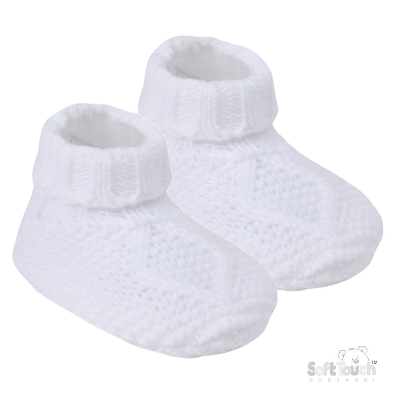 White 'Chain' Knit Bootees : ABO14-W