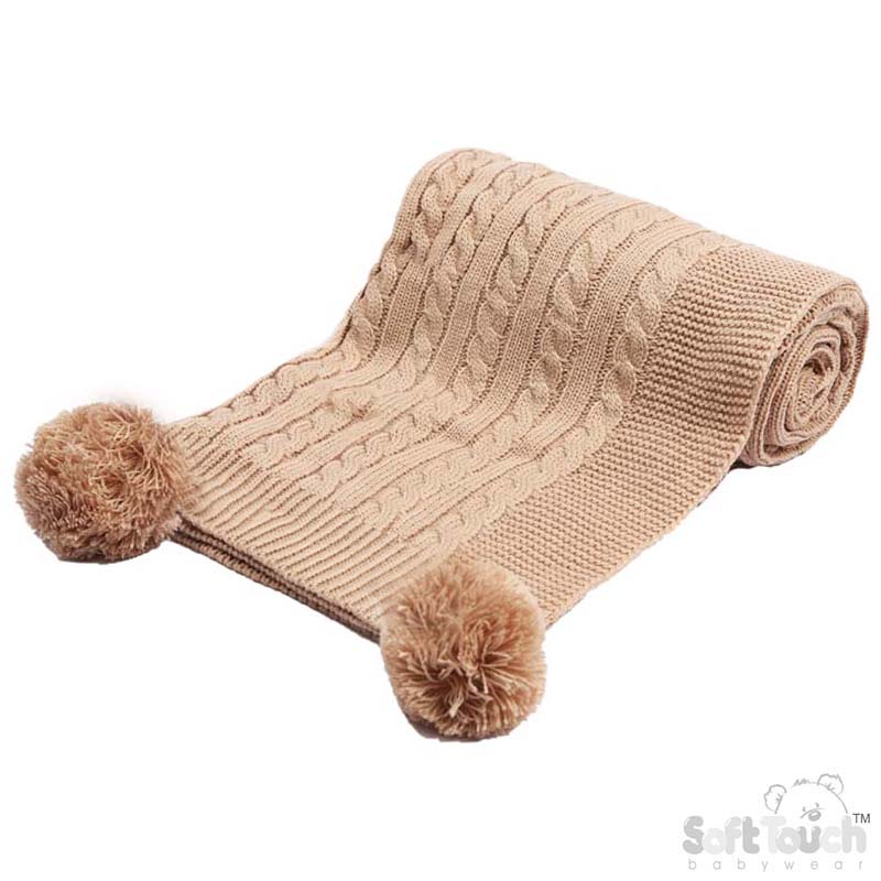 Coffee 'Elegance' Cable Knit Wrap w/Pom Pom : ABP12-COF