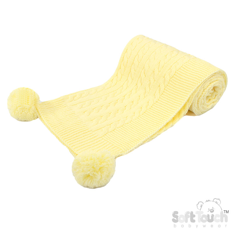 Lemon 'Elegance' Cable Knit Wrap w/Pom Pom : ABP12-LEM