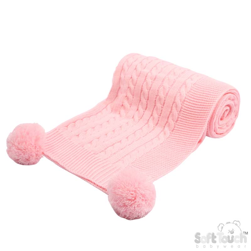 Pink 'Elegance' Cable Knit Wrap w/Pom Pom : ABP12-P