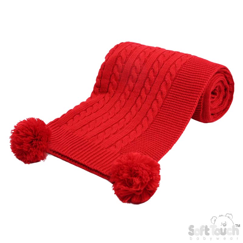Red 'Elegance' Cable Knit Wrap w/Pom Pom : ABP12-R