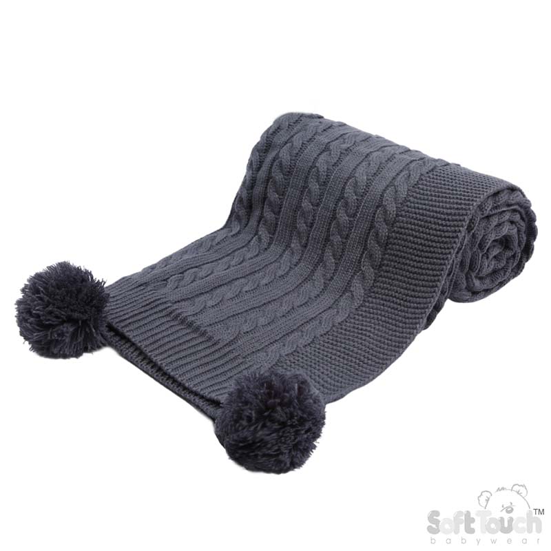 Steel Blue 'Elegance' Cable Knit Wrap w/Pom Pom : ABP12-SB