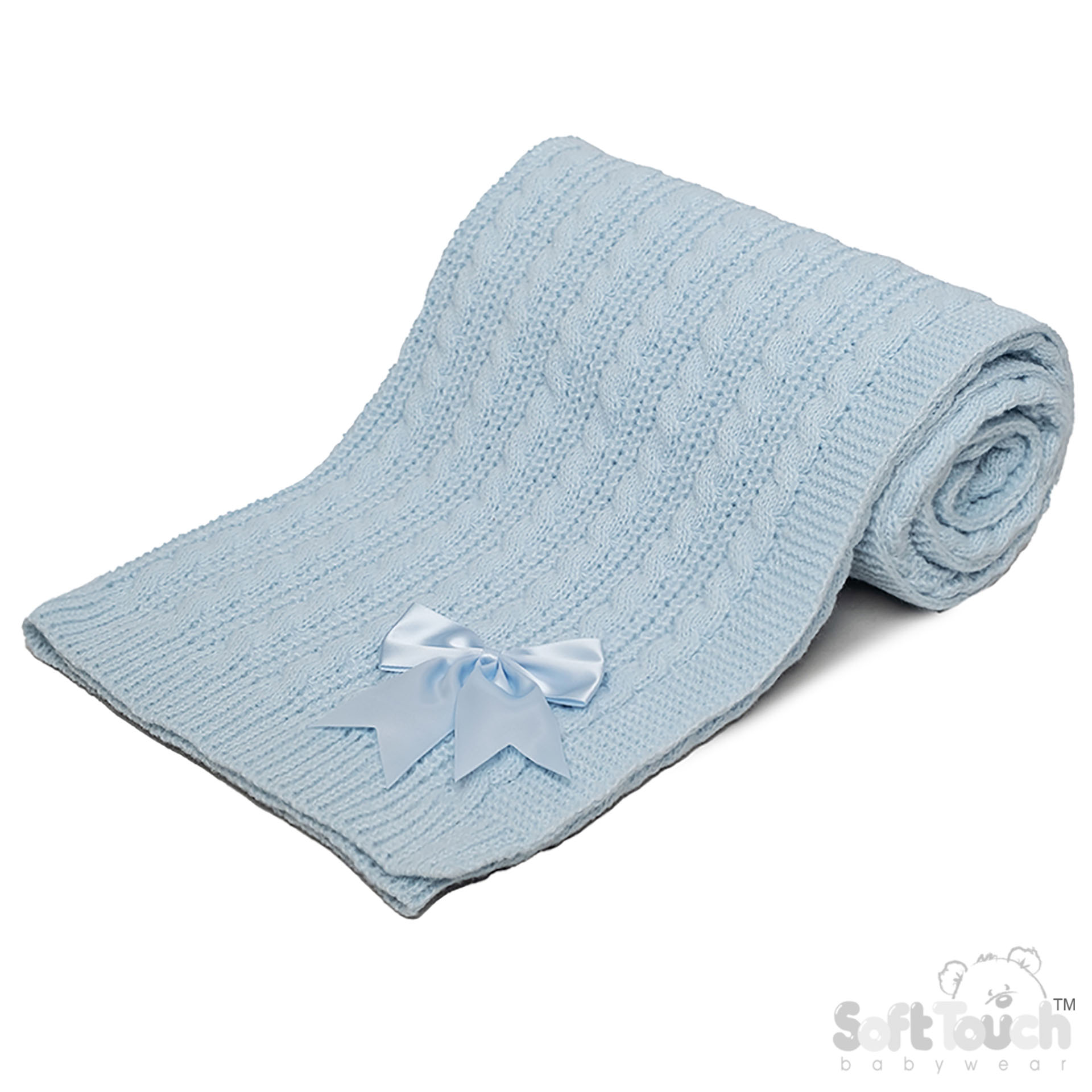 Deluxe Blue Cable Knit Wrap w/Bow : ABP16-B