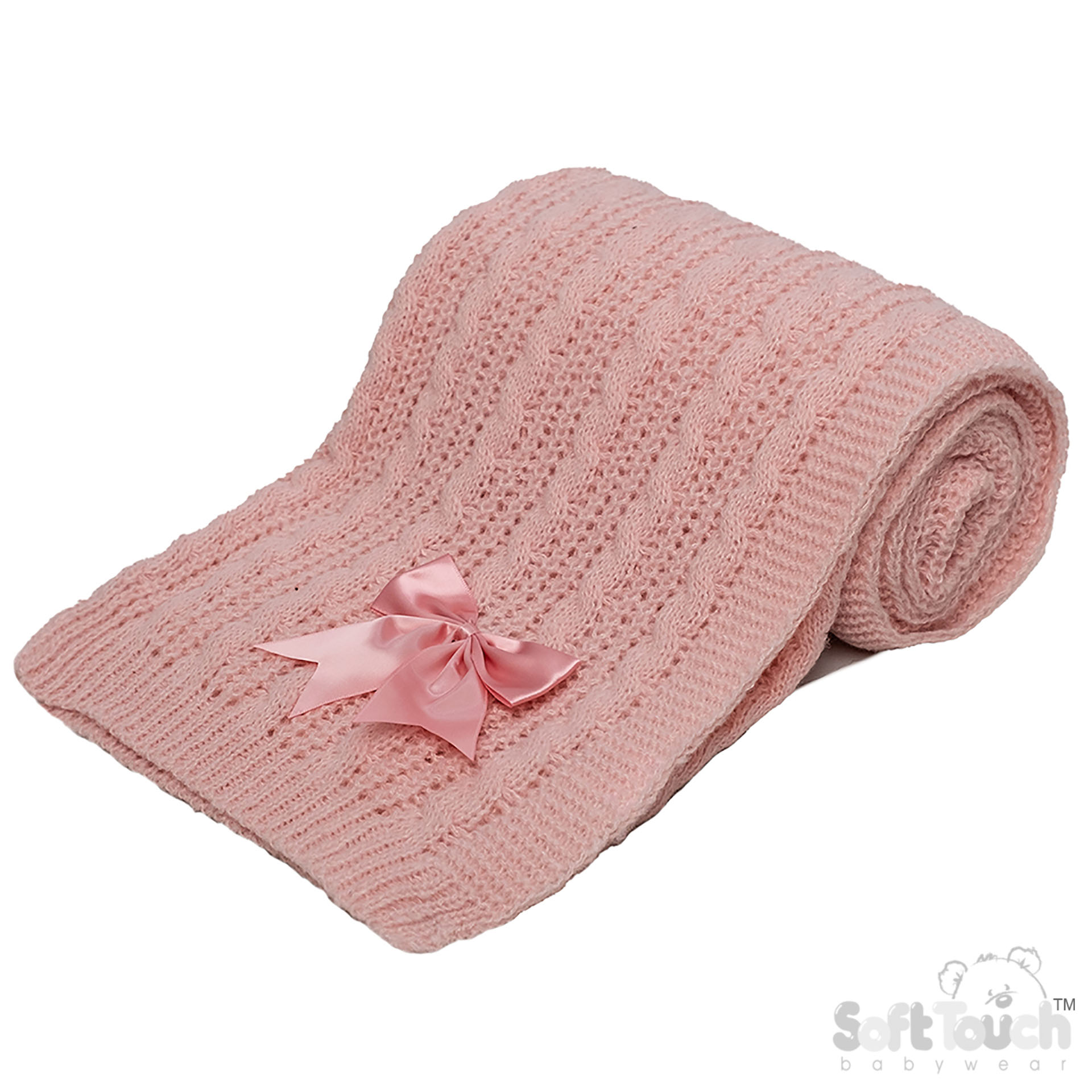 Deluxe Dusty Pink Cable Knit Wrap w/Bow : ABP16-DP