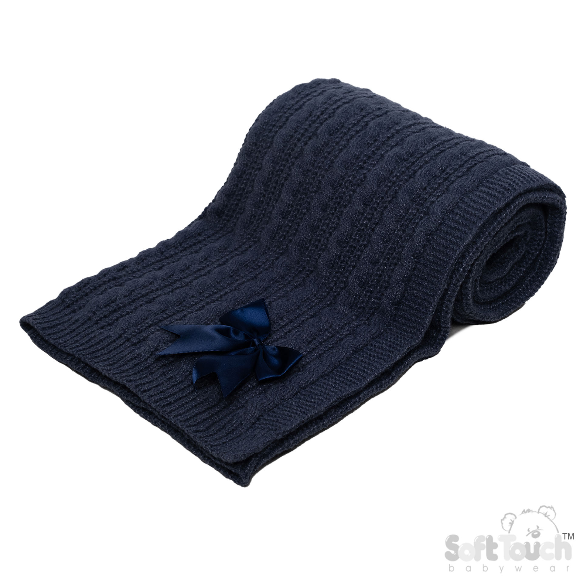 Deluxe Steel Blue Cable Knit Wrap w/Bow : ABP16-SB