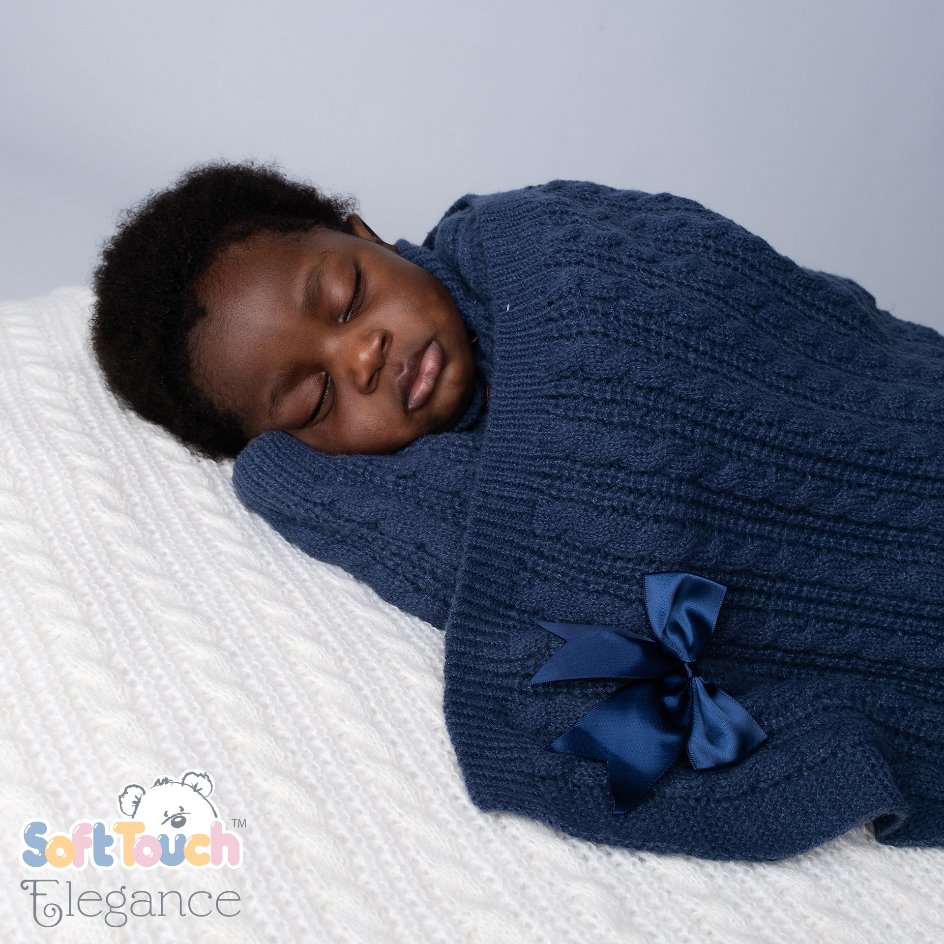Deluxe Steel Blue Cable Knit Wrap w/Bow : ABP16-SB