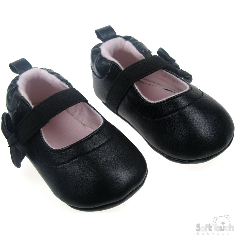 Girls Black PU Shoes W/Bow B1117
