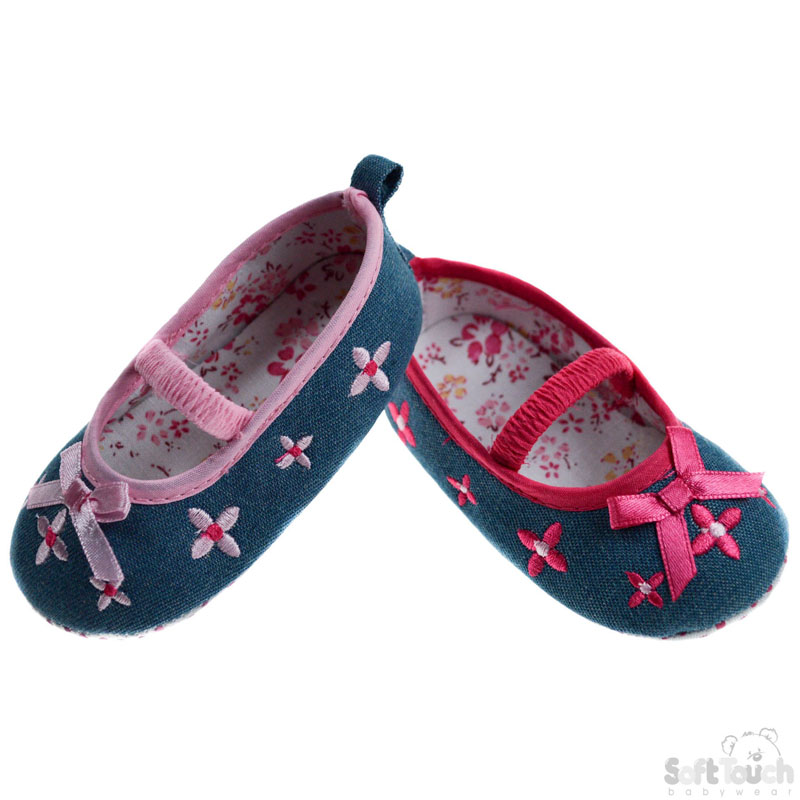 Girls  Denim Shoes with Flower Emb B1135 (6prs)