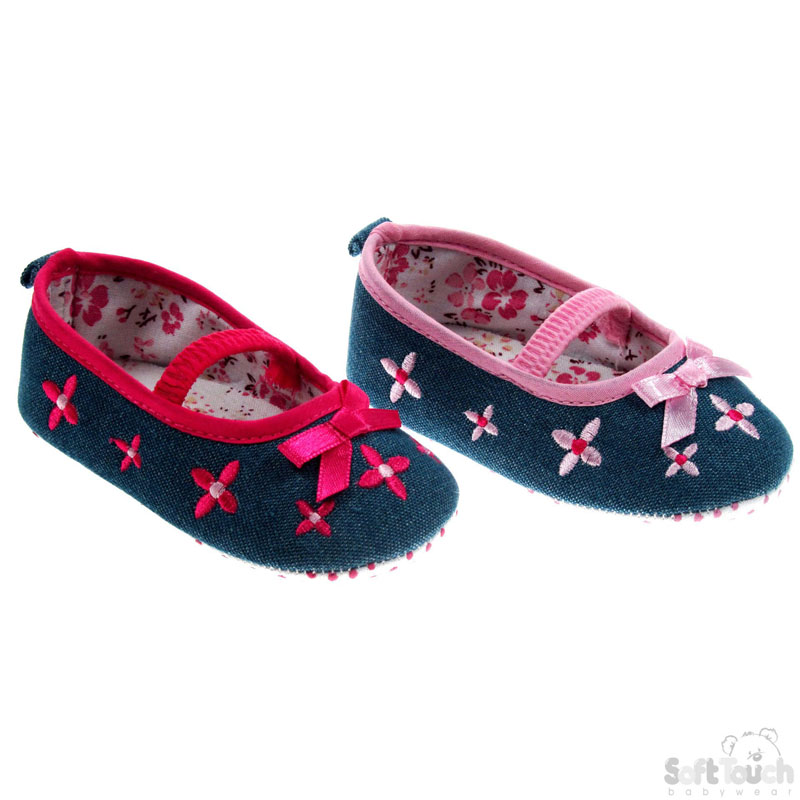 Girls  Denim Shoes with Flower Emb B1135 (6prs)