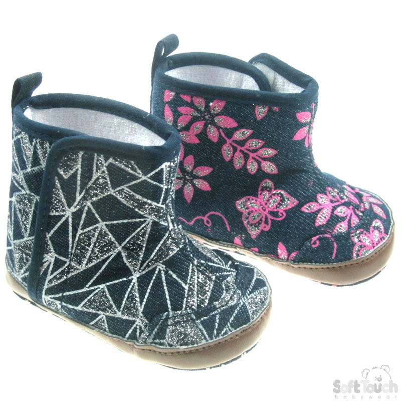 Printed Denim Boots: B1205