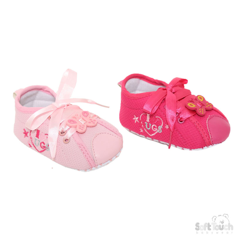 Girls Cotton Shoes W/Butterfly & 'Hugs' Emb B1227