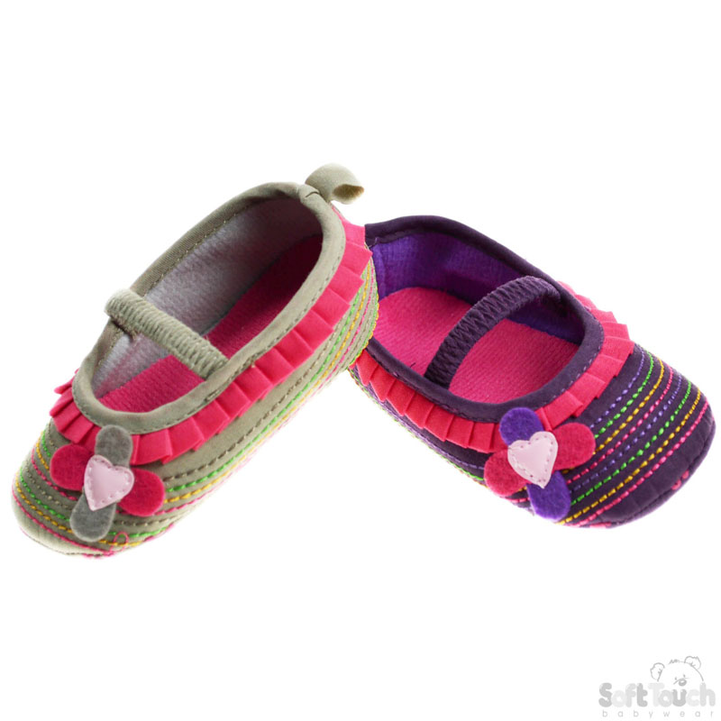 Girls Cotton Shoes W/Striped Emb B1260