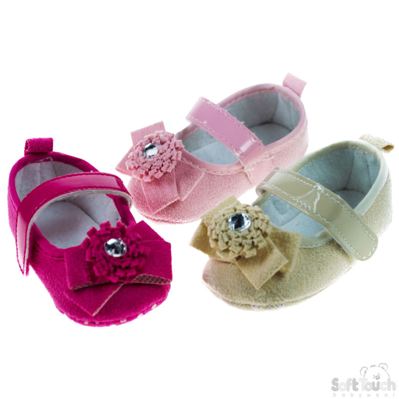 Girls Suede Shoes W/Flower & Diamonte B1327