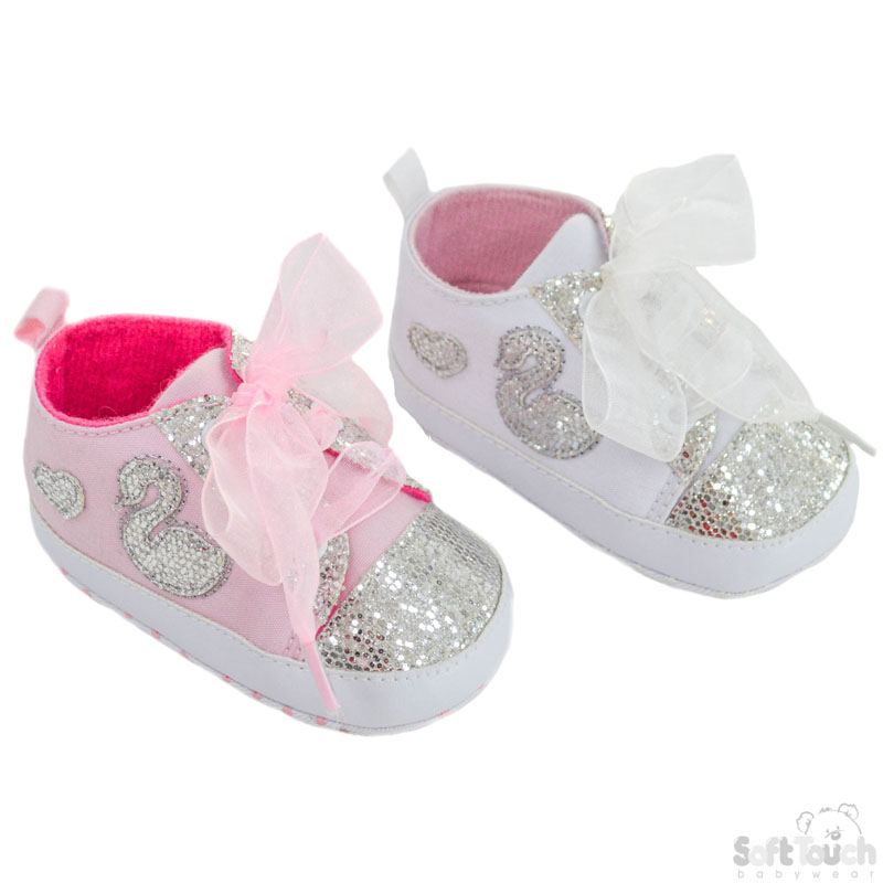 Trainers W/Organza Lace & Glitter Swan No. B1375-19