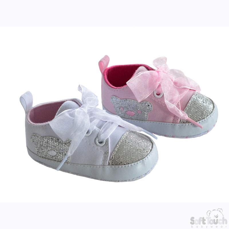Trainers W/Organza Lace & Glitter Bear No. B1375
