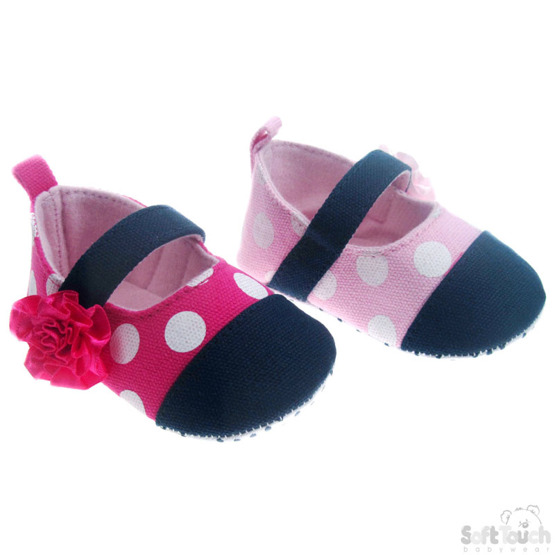 Polka Dot Shoes W/Flower & Velcro Strap No. B2030-G