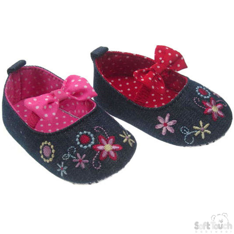 Denim Shoes W/Emb & Bow No. B2036