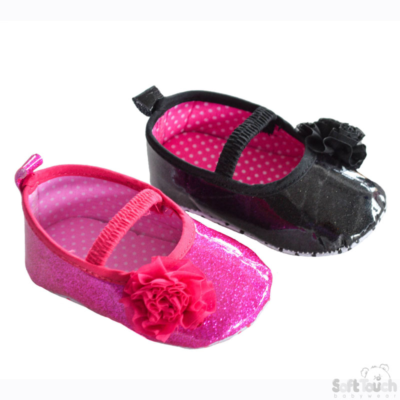 Shiny Glitter Shoes W/Flower,Polka Dot Lining B2040