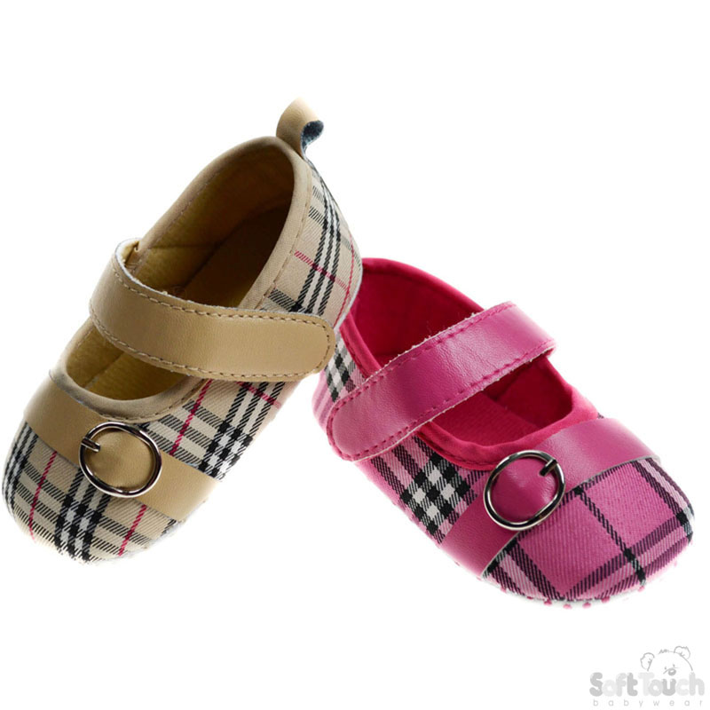Girls PU Tartan Shoes W/Buckle No. B2060