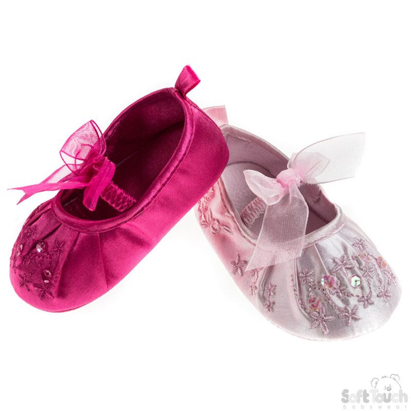 Girls Emb Satin Shoes W/Bow No.B2076