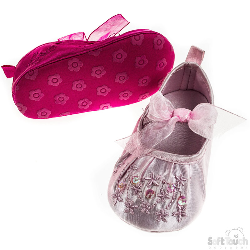 Girls Emb Satin Shoes W/Bow No.B2076
