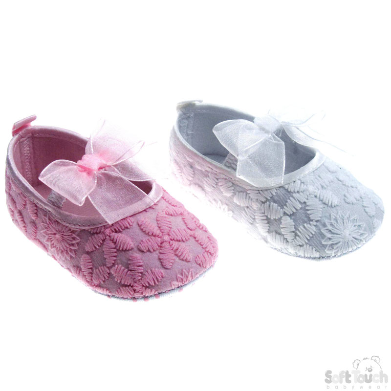 Emb Shoes W/Strap & Organza Bow No. B2104