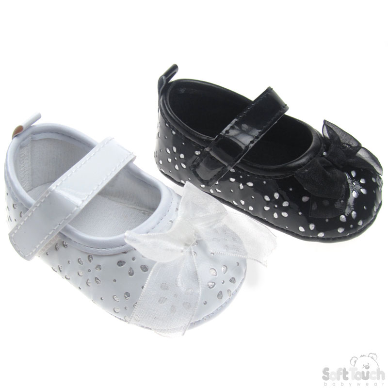 PU Shoes w/Floral Pattern & Velcro Fastener