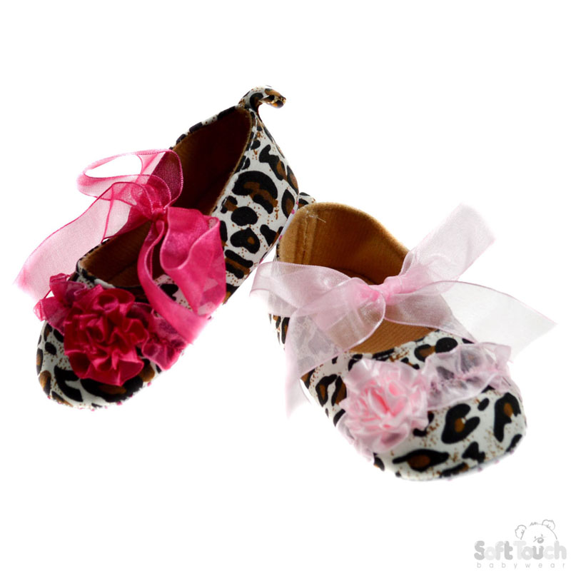 Animal Print Shoes W/Organza Lace & Flower No.B2116