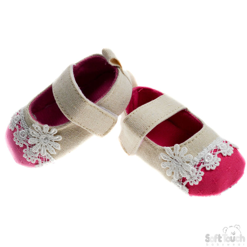 Fabric Shoes W/Frill & Flower Applique No. B2118