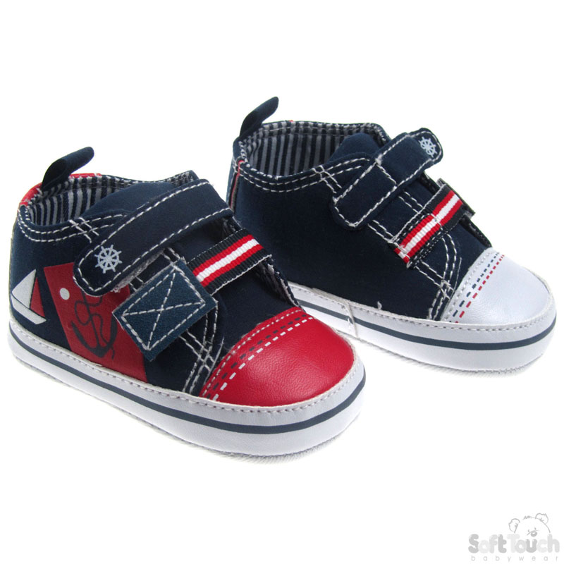 Boys Nautical Print Shoes w/Double Velcro Fastener: B2144