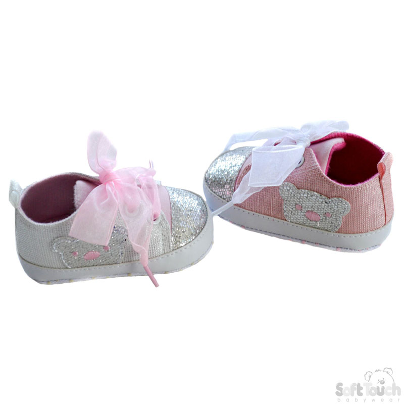 Trainers W/Organza Lace & Glitter Bear No. B2150