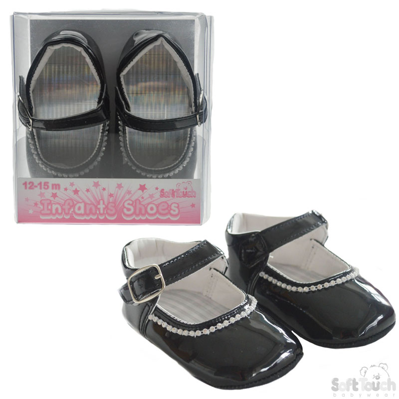 Black PU Shoes W/Velcro Strap No. B2178-B
