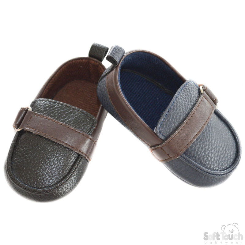 Boys PU Moccasin Slip-on Shoes w/Velcro Strap: B2194