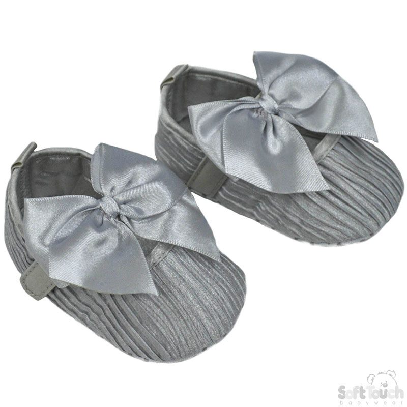 Grey Wrinkled Satin Shoes W/Bow B2226-G