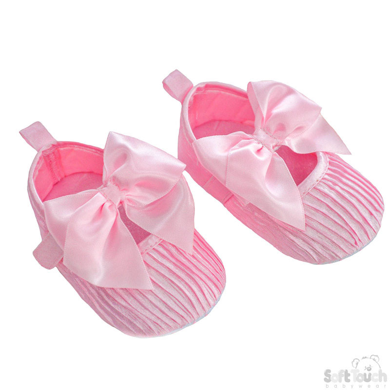 Pink Wrinkled Satin Shoes W/Bow B2226-P