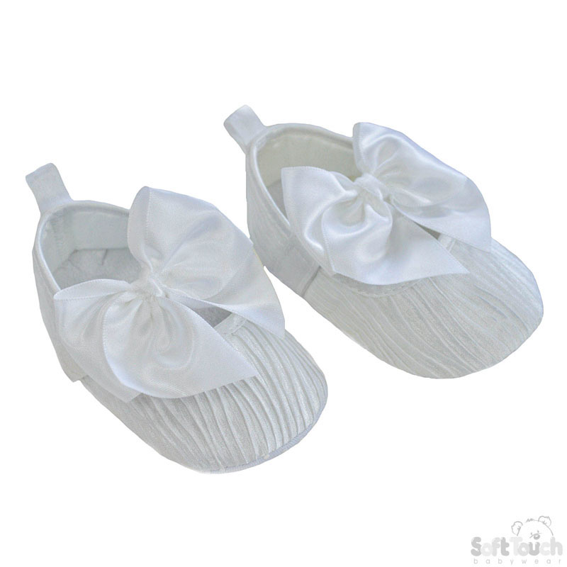 White Wrinkled Satin Shoes W/Bow B2226-W
