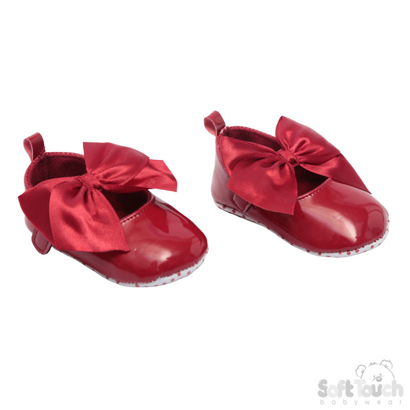 Burgundy Shiny PU Shoes w/Large Satin Bow: B2228-BU