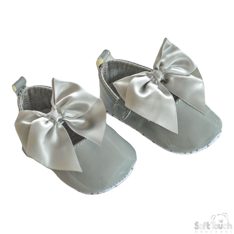 Grey Shiny PU Shoes W/Large Satin Bow B2228-G