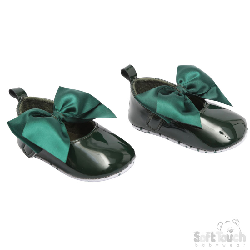 Green Shiny PU Shoes w/Large Satin Bow: B2228-GR
