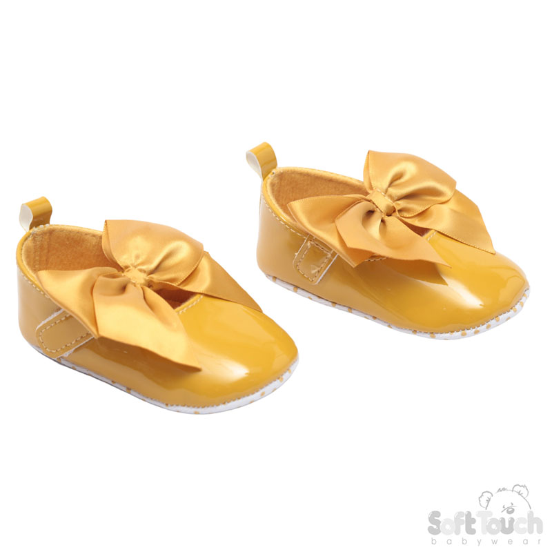 Mustard Shiny PU Shoes w/Large Satin Bow: B2228-M