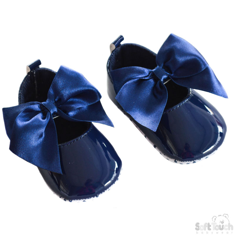 Navy Shiny PU Shoes W/Large Satin Bow No. B2228-N