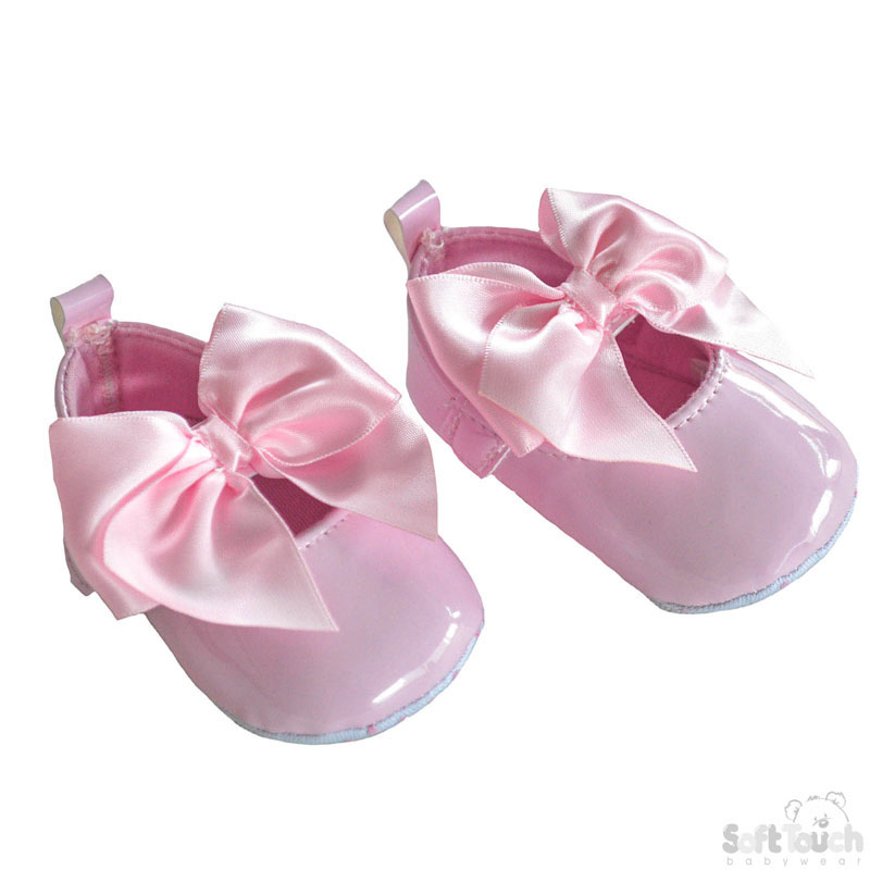 Pink Shiny PU Shoes W/Large Satin Bow B2228-P