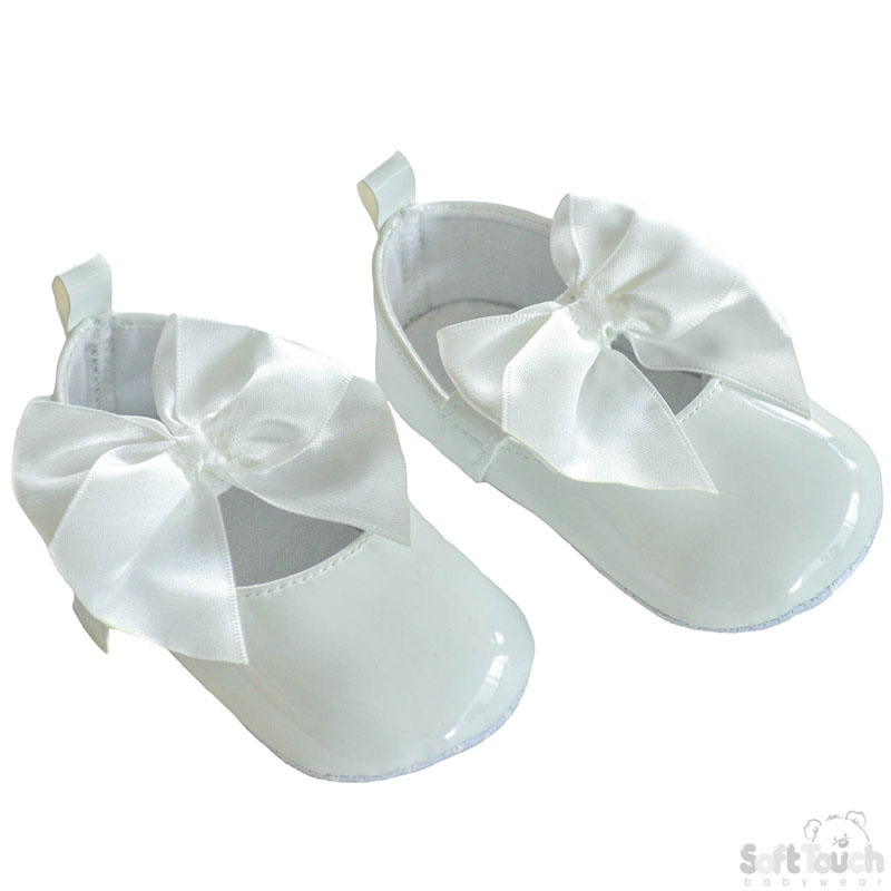 White Shiny PU Shoes W/Large Satin Bow B2228-W