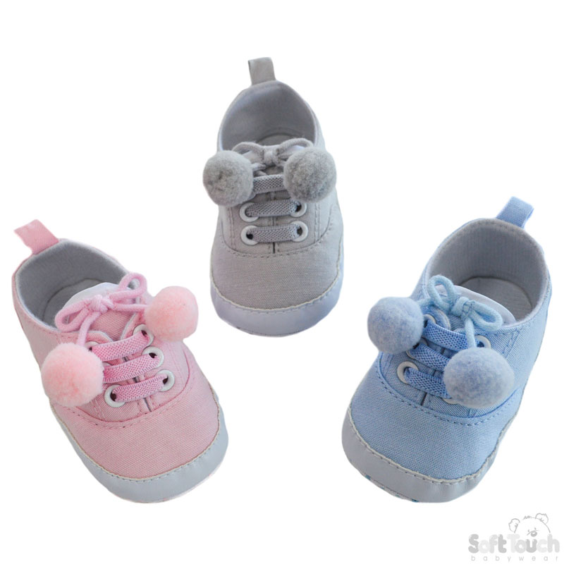 Pink/Blue/Grey Shoes W/Pom Poms No. B2240