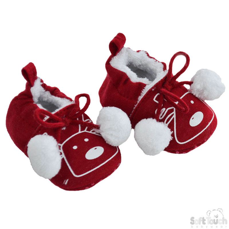 Reindeer Print Shoes W/Pom Pom No. B2244-X