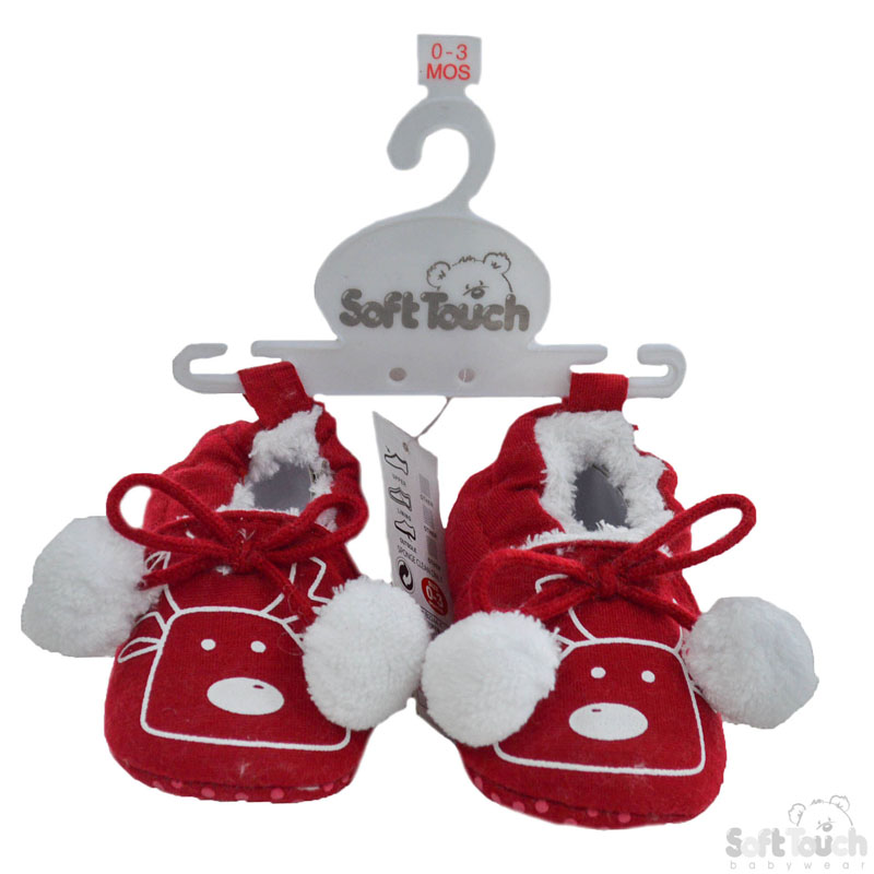 Reindeer Print Shoes W/Pom Pom No. B2244-X