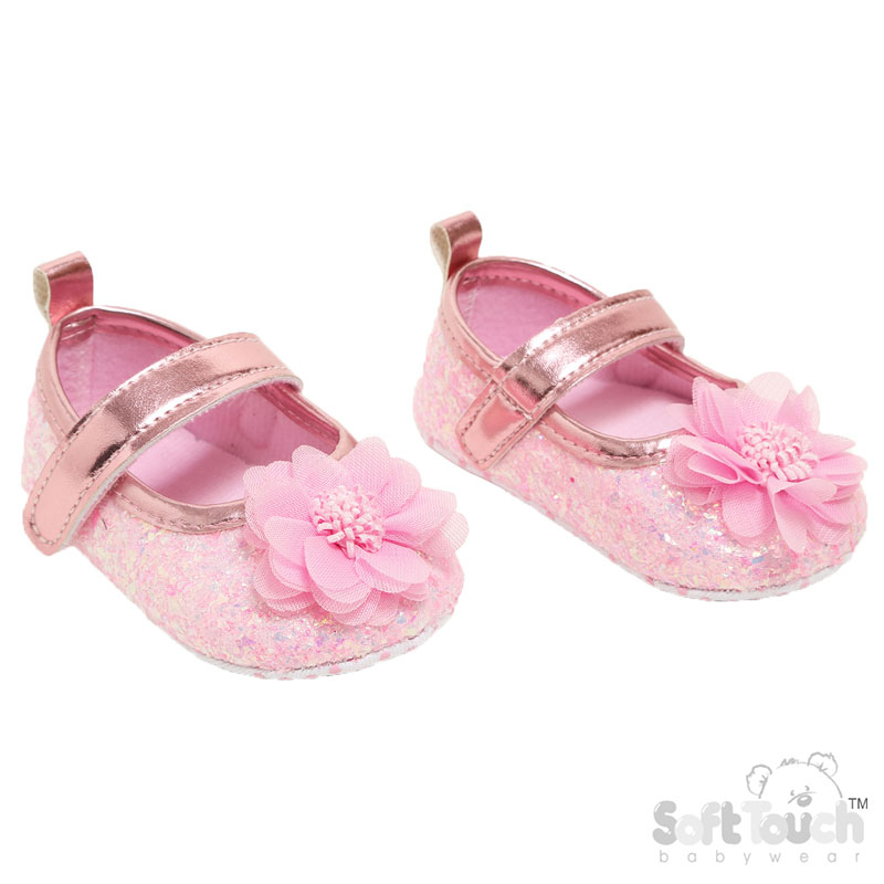 Pink Glitter Shoes W/Flower No. B2268-P