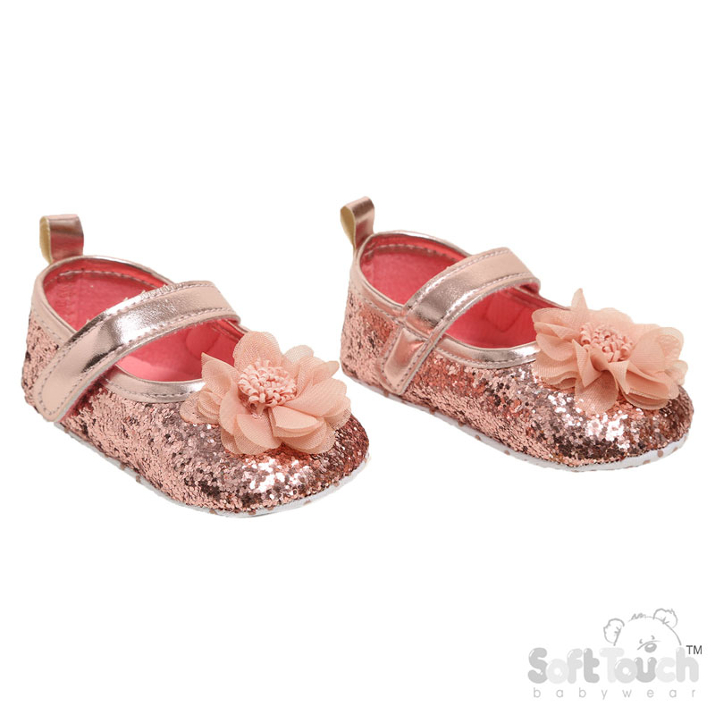Rose Gold Glitter Shoes W/Flower No. B2268-RO