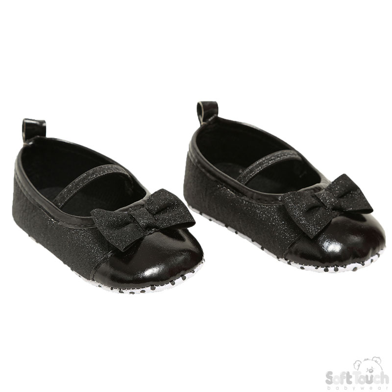 Black Glitter Shoes W/Bow No. B2270-BLK
