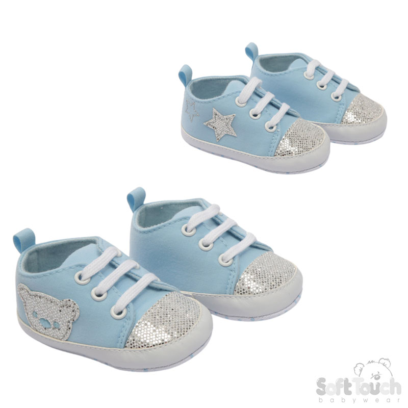 Blue Glitter Star and Bear Trainers: B2274-B